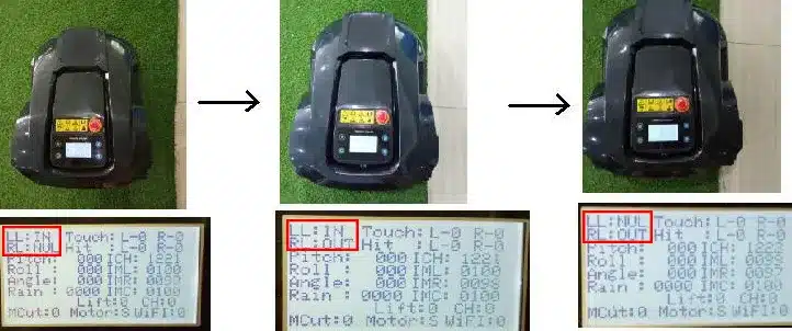 Diagnostic, Display menu, lawn mower, Lift sensors, Robot, robotzoo, wombat