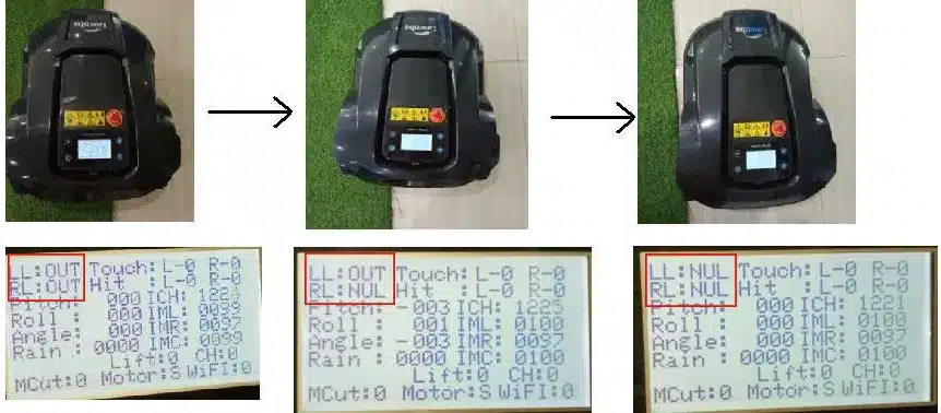 Diagnostic, Display menu, lawn mower, Lift sensors, Robot, robotzoo, wombat